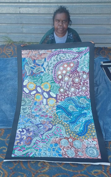 #80 Women's Ceremony (Multi) - Karen Bird Ngale Aboriginal Art:  72cm x 122cm