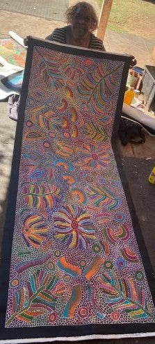 #131 Yam Seed Dreaming Artist: JEDDA PURVIS KNGWARREYE Aboriginal Art: 73cm x 200cm