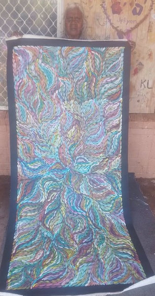 #224 Bush Medicine Leaves (Multi) ARTIST:  ROSEMARY PETYARRE (PITJARA) 88cm x 200cm