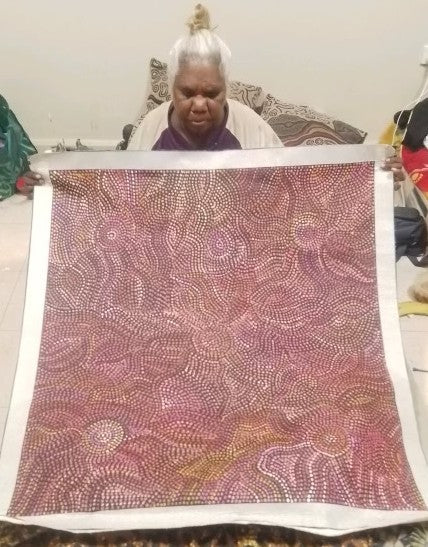 #143 - Yam Seed Dreaming (Sunset) - Artist: JOY PURVIS PITJARA - 90cm x 97cm