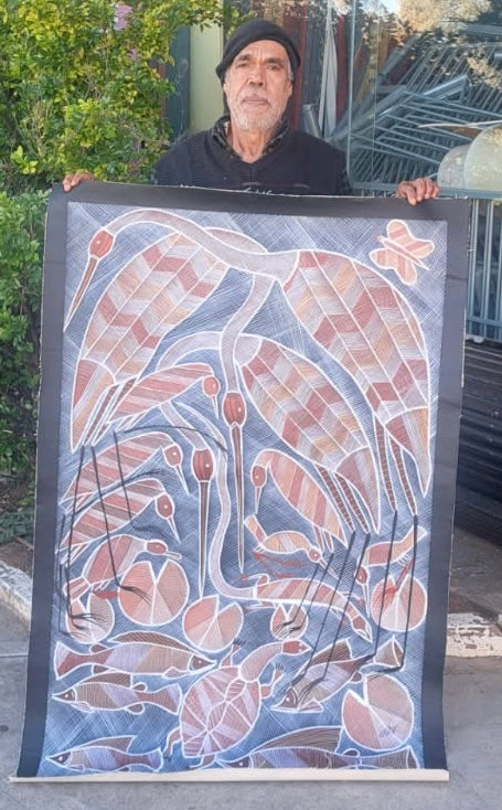 #170 Gathering at the Billabong  - EDDIE BLITNER Aboriginal Art:  90cm x 140cm