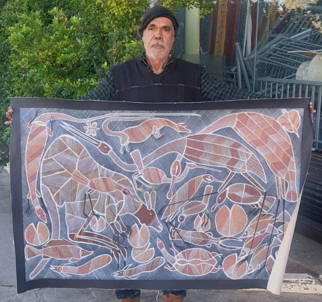 #33 Gathering at the Billabong  - EDDIE BLITNER Aboriginal Art:  140cm x 90cm