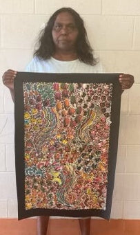 #162 Bush Yam Dreaming (Multi)- RACHAEL NAMBULA Aboriginal Art:  47cm x 72cm