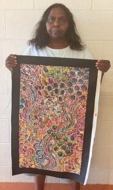 #139 Bush Yam Dreaming (Multi)- RACHAEL NAMBULA Aboriginal Art:  43cm x 72cm