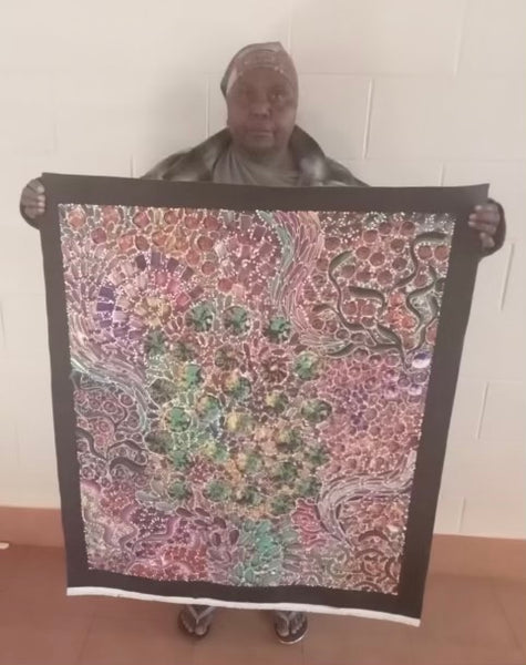 #290 Bush Yam Dreaming (Multi)- RACHAEL NAMBULA: Aboriginal Art 94cm x 79cm