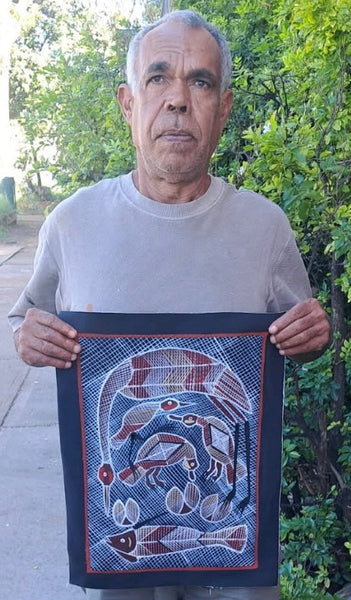 #205 Brolga at the Billabong - EDDIE BLITNER Aboriginal Art:  39cm x 51cm