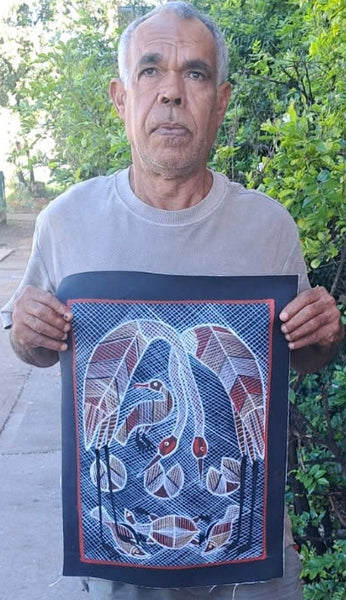 #82 Brolga at the Billabong - EDDIE BLITNER Aboriginal Art:  39cm x 52cm