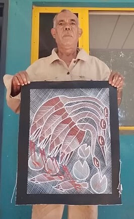 #79 Brolgas at the Billabong  - EDDIE BLITNER Aboriginal Art :  42cm x 54cm