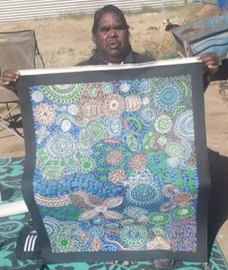 #333 Woman's Ceremony (Blue Green) - JESSIE BIRD NGALE  : Aboriginal Art: 93cm x 72cm