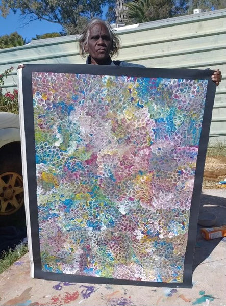 #371 Bush Plum Dreaming (Multi) -ARTIST: Bessie Pitjara - Aboriginal Art: 129 x 92cm