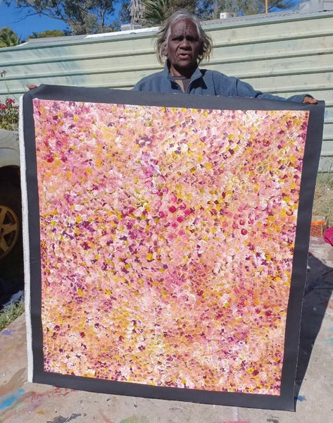 #278 Bush Plum Dreaming (Sunset) -ARTIST: Bessie Pitjara - Aboriginal Art: 129 x 95cm