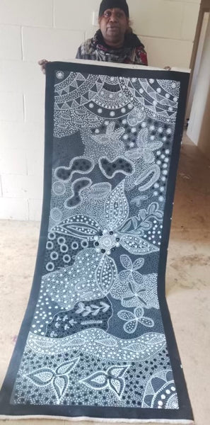 #89 Women's Ceremony (Charcoal) Artist: TANYA BIRD MPETYANE Aboriginal Art: 72cm x 200cm