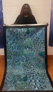 #74 Bush Yam Dreaming (Blues)- RACHAEL NAMBULA: Aboriginal Art: 150cm x 89cm