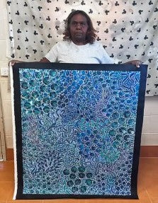 #317 Bush Yam Dreaming (Blues)- RACHAEL NAMBULA: Aboriginal Art: 109cm x 94cm