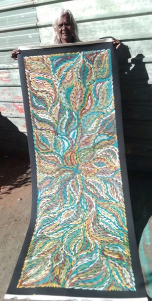 #157 Bush Medicine Leaves - ROSEMARY PETYARRE (PITJARA) Aboriginal Art:  72cm x 200cm