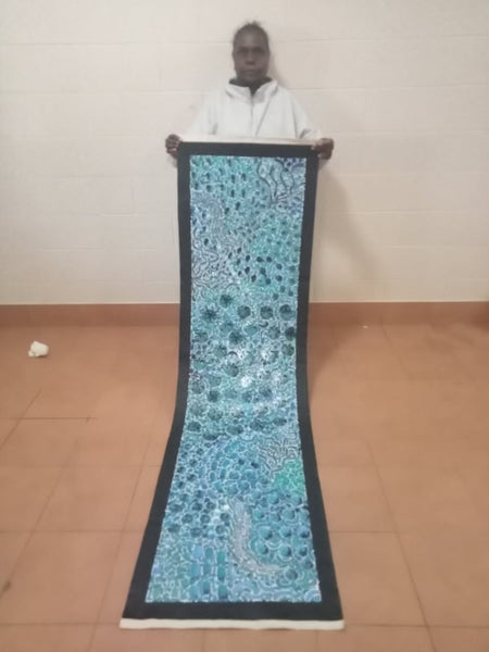 #198 Bush Yam Dreaming (Blues)- RACHAEL NAMBULA: Aboriginal  199cm x 49cm