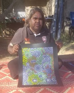 #37 Woman's Ceremony (blue green) - JESSIE BIRD NGALE  : Aboriginal Art: 36cm x 50cm