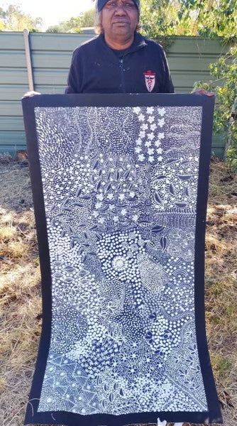 #336 Women's Ceremony (Charcoal) Artist: TANYA BIRD MPETYANE Aboriginal Art: 70cm x 140cm
