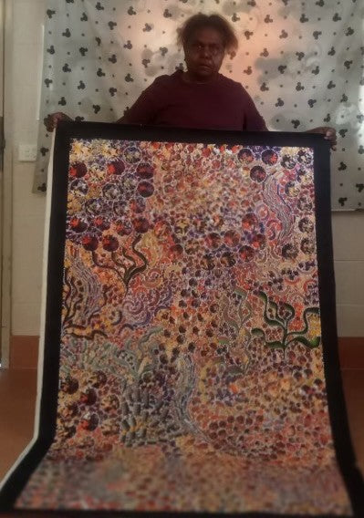 #37 Bush Yam Dreaming (Multi)- RACHAEL NAMBULA: Aboriginal Art: 150cm x 95cm