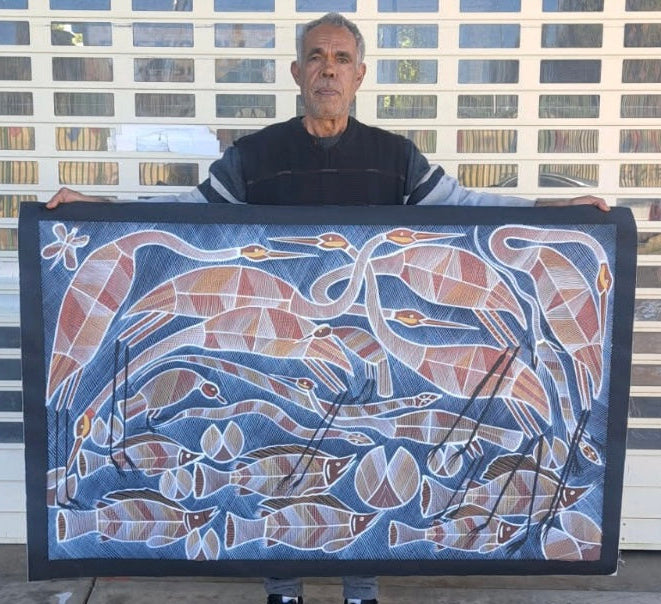 #205 Billabong Scene  - EDDIE BLITNER Aboriginal Art:  145cm x 89cm