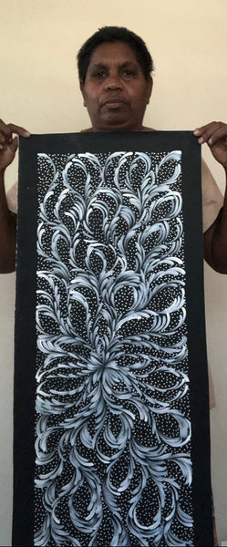 #274 Bush Medicine Leaves & Seeds (White) - SELINA NUMINA : Aboriginal Art: 93cm x 32xm
