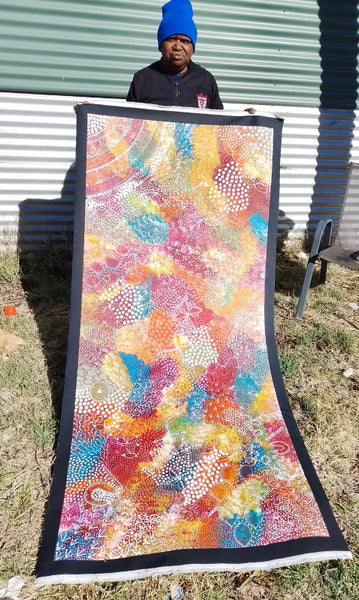 #208 Women's Ceremony Artist: TANYA BIRD MPETYANE Aboriginal Art: 88cm x 198cm