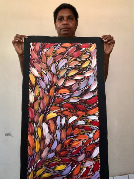 #13 Bush Medicine Leaves (Sunset) - SELINA NUMINA : Aboriginal Art: 87cm x 44cm