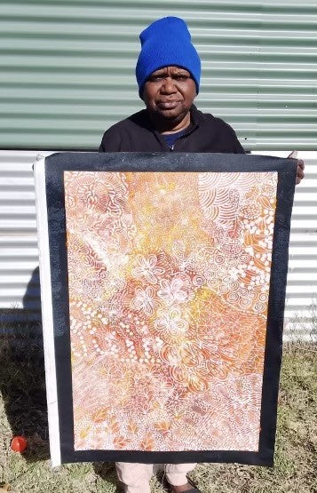 #353 Women's Ceremony Artist: TANYA BIRD MPETYANE Aboriginal Art:  58cm x 88cm