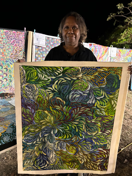#34 Bush Medicine Leaves and Seeds (Multi) - CAROLINE NUMINA : Aboriginal Art: 88 x 71cm
