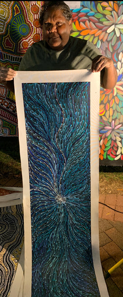 #341 Bush Medicine Seeds (Blues) - SHARON NUMINA : Aboriginal Art: 153x40cm