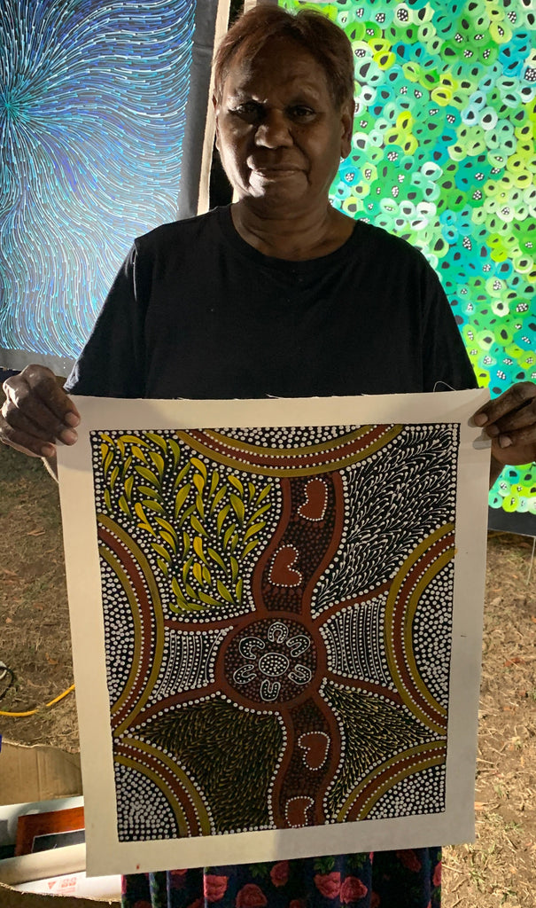 #262 Women Collecting Seeds - CAROLINE NUMINA : Aboriginal Art: 34x44cm