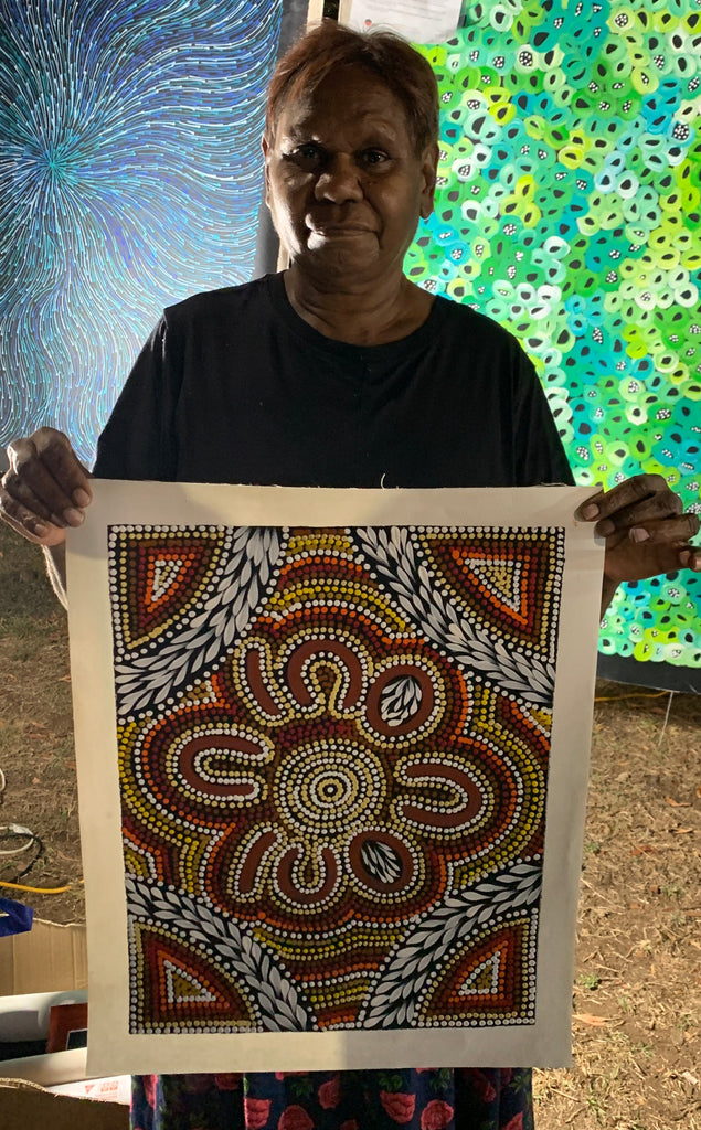 #261 Women Collecting Bush Medicine CAROLINE NUMINA : Aboriginal Art: 34x44cm