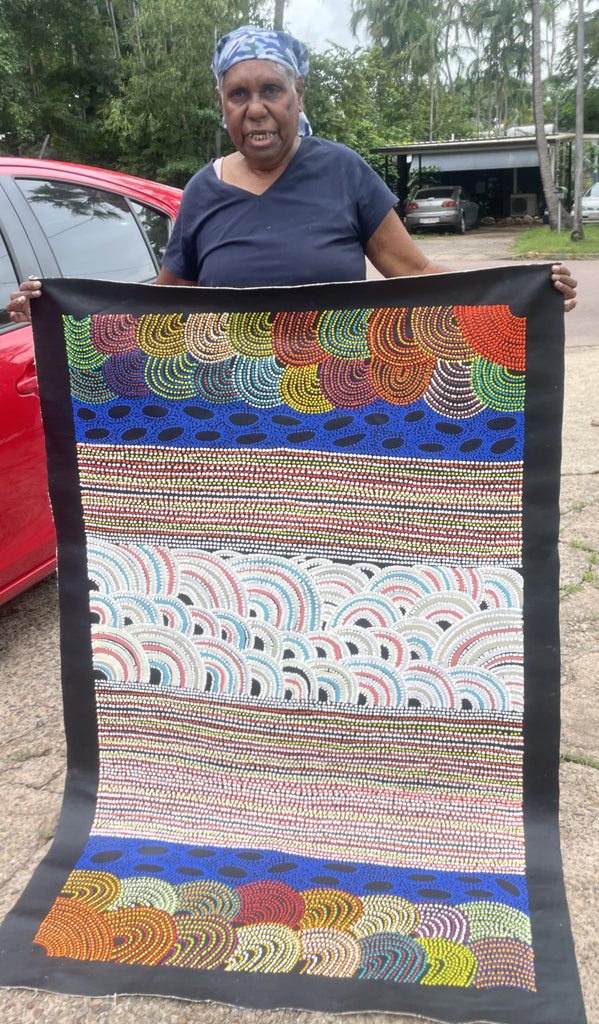 #256 Brown Dingo Tracks (multi) - LANITA NUMINA Aboriginal Art: 90cm x 140cm