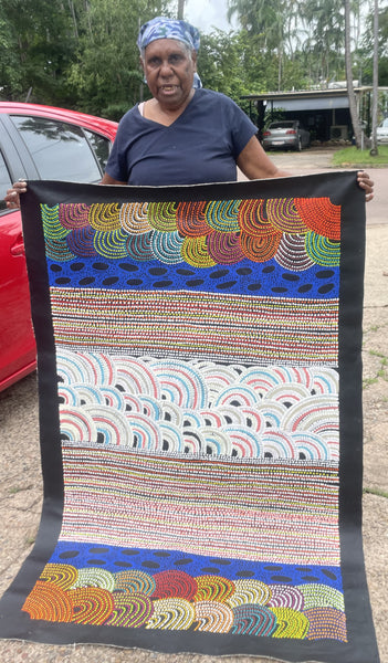 #256 Brown Dingo Tracks (multi) - LANITA NUMINA Aboriginal Art: 90cm x 140cm