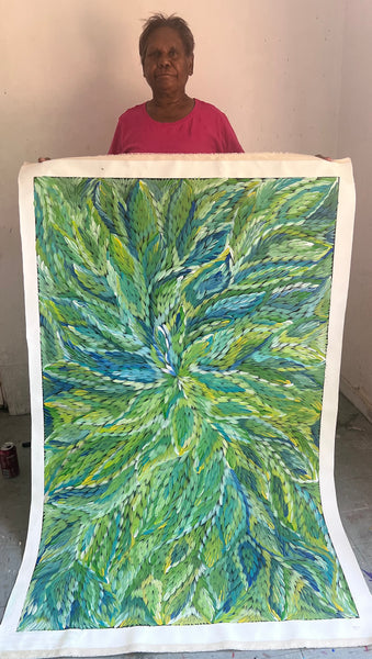 #194 Bush Medicine Leaves (Greens) - CAROLINE NUMINA Aboriginal Art:  95cm x 152cm