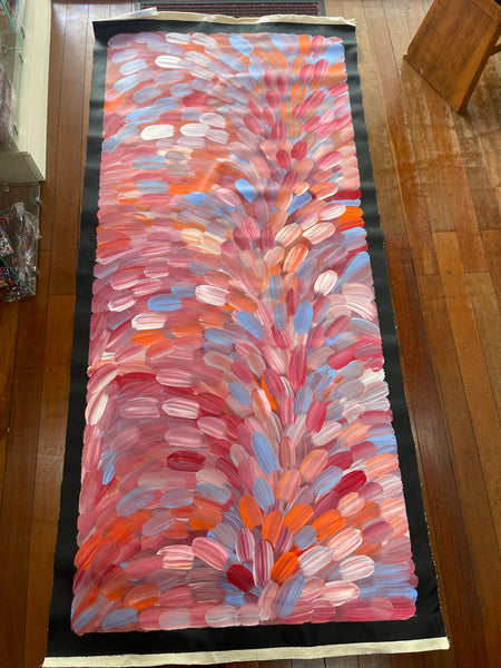 #180 Bush Medicine Leaves (Pink/Pastels) - LOUISE NUMINA : Aboriginal Art: 89x200cm