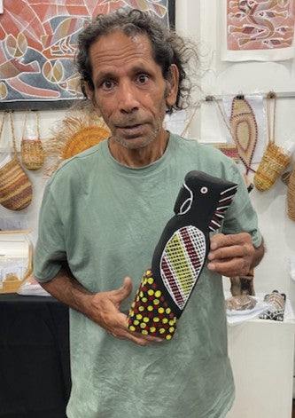 #105 Hand Carved Black Cockatoo- KENNY REID: Aboriginal Art: 31x9x5cm