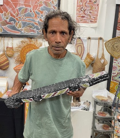 #213 Hand Carved Crocodile- KENNY REID: Aboriginal Art: 64x9x4cm