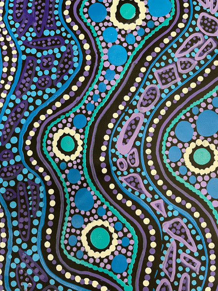#396 Sacred Water (Multi) - TREPHINA SULTAN THANGUWA :  90cm x 150cm