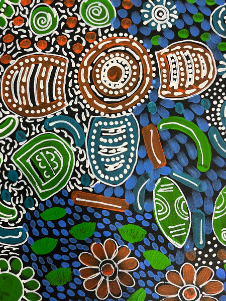 #333 Woman's Ceremony (Blue Green) - JESSIE BIRD NGALE  : Aboriginal Art: 93cm x 72cm