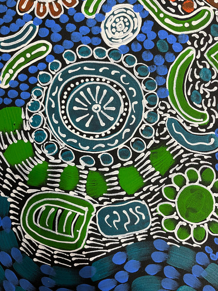 #333 Woman's Ceremony (Blue Green) - JESSIE BIRD NGALE  : Aboriginal Art: 93cm x 72cm