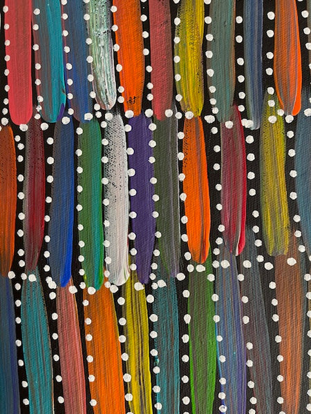 #114 Seeded Bush Yams (multi)- SELINA NUMINA :Aboriginal Art: 89cm x 148cm