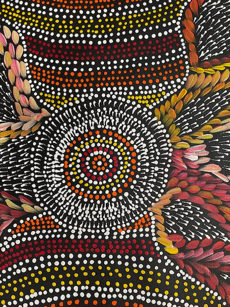 #169 Waterholes & Bush Medicine Leaves (Sunset)  - Scott Duggie Aboriginal Art: 90cm x 147cm