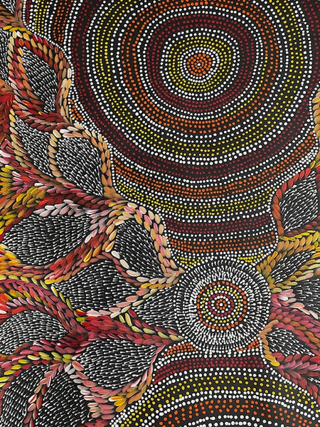 #169 Waterholes & Bush Medicine Leaves (Sunset)  - Scott Duggie Aboriginal Art: 90cm x 147cm