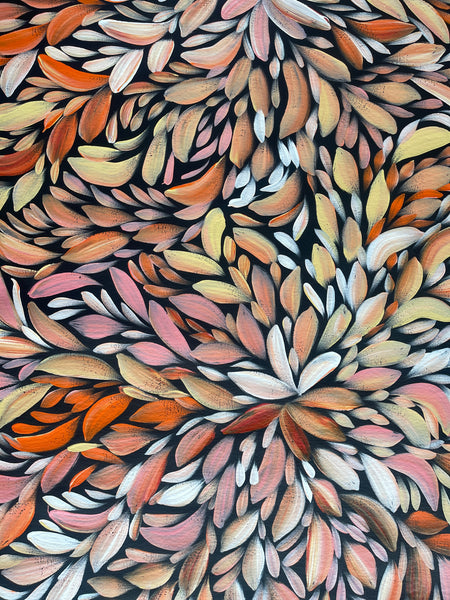 #236 Bush Medicine Leaves (Apricot Shades) - LOUISE NUMINA : Aboriginal Art: 93x180cm