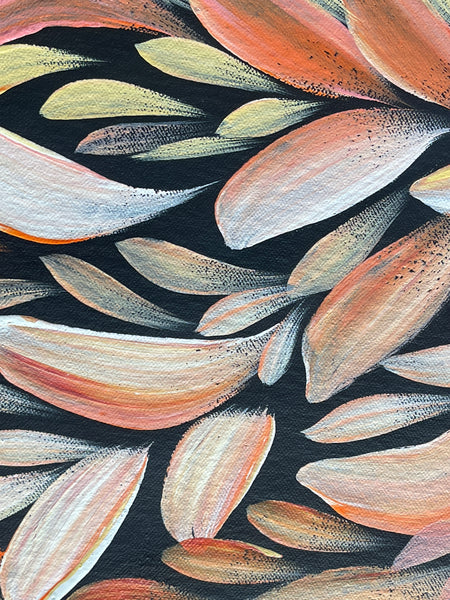 #236 Bush Medicine Leaves (Apricot Shades) - LOUISE NUMINA : Aboriginal Art: 93x180cm