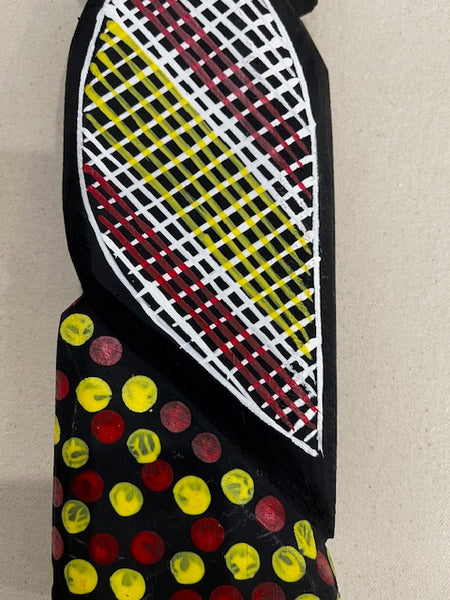 #105 Hand Carved Black Cockatoo- KENNY REID: Aboriginal Art: 31x9x5cm