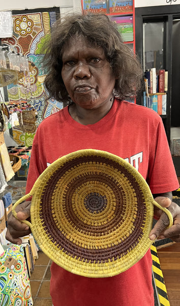 #171 Hand Woven Pandanus Basket - RENA GUYALA Aboriginal Art: 35xm x 28cm x 9cm