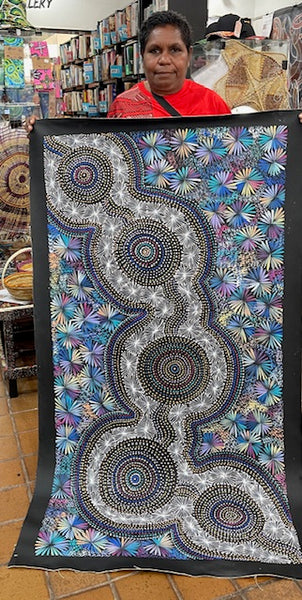 #95 Bush Medicine Leaves at the Waterholes - SELINA NUMINA : Aboriginal Art 80cm x 151cm