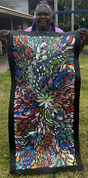 #332 Bush Medicine Leaves (Multi)- LOUISE NUMINA Aboriginal Art:  60cm x 134cm